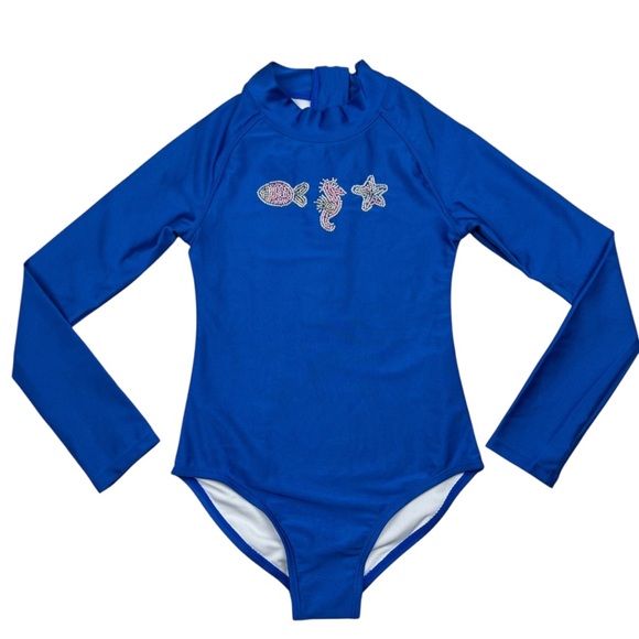 Cotton On Girls Lydia Beaded Sea Creature Long Sleeve One Piece Swimsuit Size 7 - Picture 1 of 8